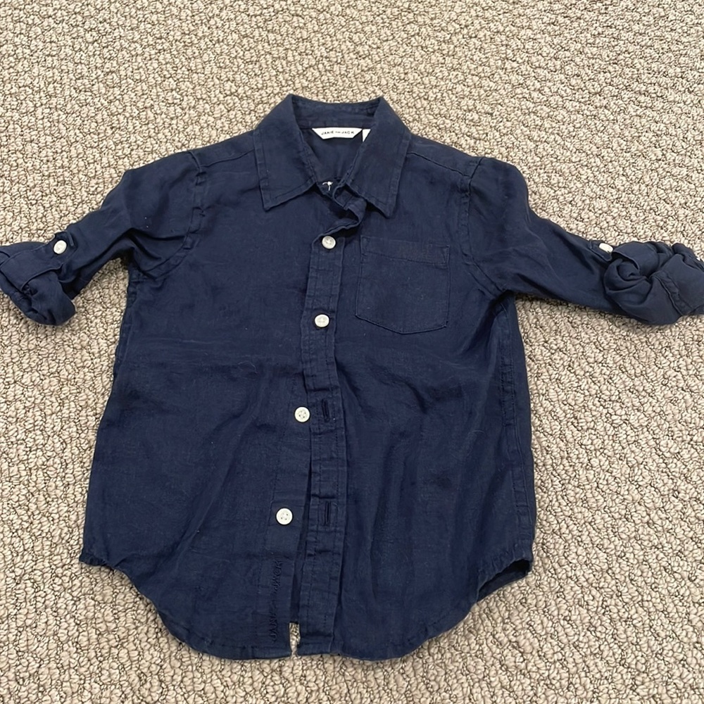 Like new Janie and Jack navy linen button down